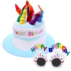 리빙다 케익 모자 + 생일 머핀 안경 세트, 하늘,화이트, 1세트