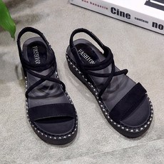 여성용 스웨이드 크로스 라인 샌들