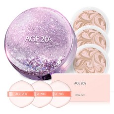 에이지투웨니스 샤이닝드롭 팩트 에디션 케이스 + 리필 12.5g x 3p + 꽃잎 퍼프 3p 세트, 23호(핑크라떼), 1세트