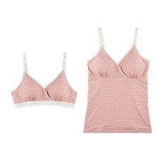 뉴니끄 면모달 원터치 스트라이프 수유브라 + 캐미솔 세트