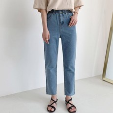 오키 여성용 데님 투버튼 배기 청바지