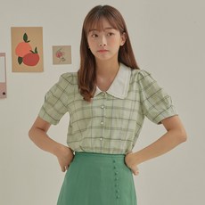 로엠 카라변형 체크 블라우스