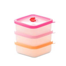 플라이토 실리콘 정사각용기 밥팩 가지 소 250ml 3종 세트 레드 + 오렌지 + 핑크, 1세트, 정사각용기 3p