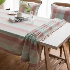블럭마트 스트라이프 직사각형 테이블 식탁보, 핑크, 2인(90 x 90 cm)