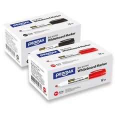 펜맥스 점보 화이트 보드마카 12p, 흑색, 적색, 2개