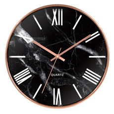 블럭마트 모던 시크 원형 벽걸이 시계, 로즈골드 로마 숫자 블랙