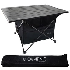 캠프닉 경량 캠핑 롤테이블 + 전용 파우치 + 수납 바스켓 세트, 블랙