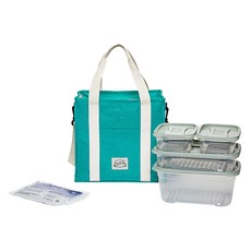 씨밀렉스 홀리데이 보냉백 민트 13L + 보관용기 4p + 아이스팩 세트, 1세트, 가방 + 보관용기(520ml x 2p + 1300ml + 2500ml) + 아이스팩