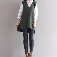 수맘 젤라 여성 롱 레이어드 브이넥 조끼