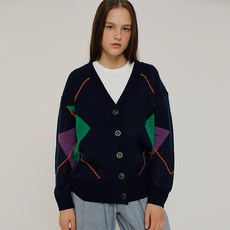 로켓런치 여성용 R BIG ARGYLE KNIT CARDIGAN