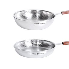 스위스투가르투 우드핸들 프라이팬 2종 세트, 혼합색상, 프라이팬 26cm + 궁중팬 26cm