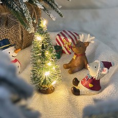 이플린 크리스마스 미니트리 + 도자기인형 세트 + LED 줄조명, 혼합색상