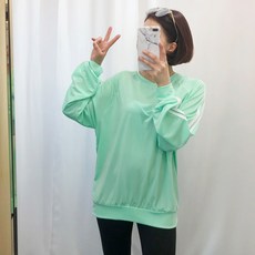 미즈큐즈 여성용 빅사이즈 투라인 루즈핏 래쉬가드 맨투맨, 민트