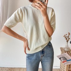 엔비룩 여성용 반팔 밀크 니트