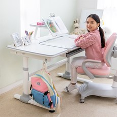 루나랩 키즈 바른자세 책상 기본형 + 카모 바른자세 의자 핑크 방문설치, 흰색 + 회색
