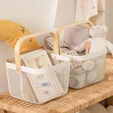 데코뷰 우드핸들 화이트 철제 기저귀/장난감 정리함 2p, 우드(내츄럴 브라운), 철제(아이보리)