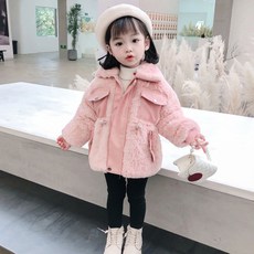 Damom 여아용 가죽 배색 털 점퍼