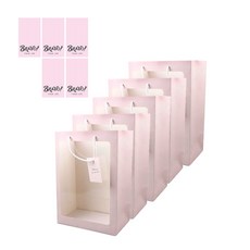 한수오 투명선물용 쇼핑백 5p 스티커 5p 세트 분홍 프레임