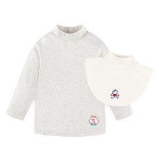 milk mile 孩童小熊圖案刺繡半高領長袖T恤+假高領組