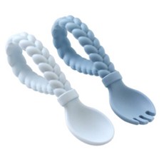 잇지릿지 실리콘 이유식 스푼 + 포크 세트, 블루, 1세트