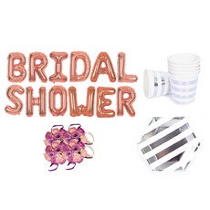 브라이덜샤워 소품 패키지 BRIDAL SHOWER 풍선 로즈+ 꽃팔찌 미니로즈 퍼플 4p + 테이블웨어 투명, 혼합색상, 1세트