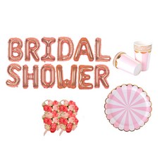 브라이덜샤워 소품 패키지 BRIDAL SHOWER 풍선 로즈+ 꽃팔찌 미니로즈 핑크 4p + 테이블웨어 핑크, 혼합색상, 1세트