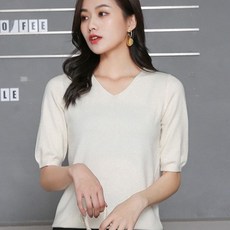 공블리 여성용 기분좋은 감촉 베이직 소프트 반팔 니트 CST1137