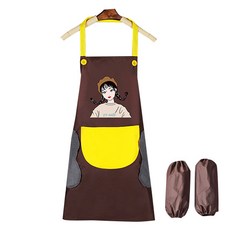 일러스트 홀터넥 배색 앞치마 C, 커피옐로우, 1개