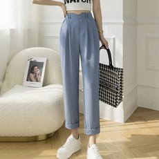 페이퍼먼츠 여성용 일자핏 핀턱라인 데일리 롤업 컬러 슬랙스 팬츠 00451
