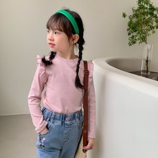 크리스탈하우스 여아용 어깨 프릴 긴팔 티 228 + 머리끈 5p