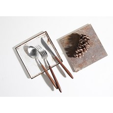 벨류세라믹 디니스 월넛 우드 커트러리 양식기세트, 혼합색상, 디너스푼 + 디너포크 + 디너나이프