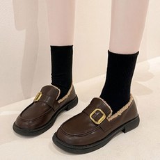 여성용 하츠 겨울 따뜻한 털 로퍼 단화