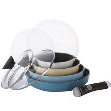 네오플램 분리형 냄비 마이다스 세트 9개, 혼합색상, 마이다스 소스팬 16cm + 마이다스 냄비20cm + 마이다스 전골24cm + 마이다스 프라이팬 28cm + 마이다스 멀티핸들 + 유리뚜껑 20cm + 24c + PE뚜껑 20cm + 24cm