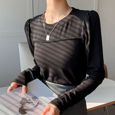 비비에모 여성용 가로절개 긴팔 심플 티셔츠 00786