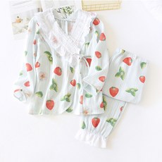 딸기 지퍼형 패턴 임산부 파자마 상하의 세트