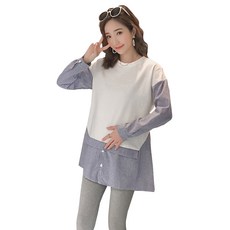 긴팔 투톤 심플 임부복 상하 세트