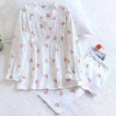 화이트 하트 패턴 임산부 파자마 상하의 세트
