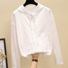메이첼 후드 버튼 넥 긴팔 데일리 워싱 티셔츠 00451