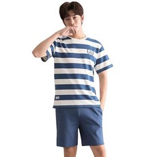 남성용 SNF 셔링 반팔 반바지 잠옷 세트 QKM20