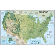 지도닷컴 내셔널지오그래픽 미국 지도 지세형 코팅형 소 110 x 78 cm 아메리카지도, 1개