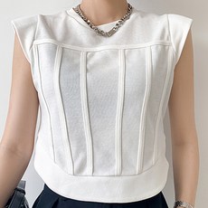 비비에모 여성용 핀턱 포인트 슬리브리스 미디 티셔츠 01252