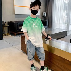 남성데님반팔바지세트