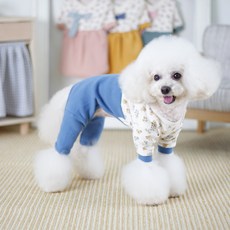 에이미러브즈펫 강아지 LA 아기 꽃 한복 올인원, 블루, 1개