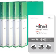 현풍 20매 칼라 링화일 인덱스 A4 4p + 복사지 100p 세트, 녹색, 1세트