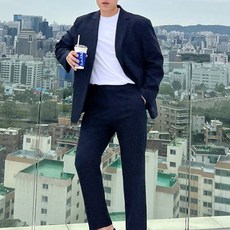 파이브라지 남성용 빅사이즈 오버핏 텍스처 베이직 싱글 정장 블레이져 자켓