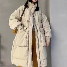 메이첼 여성용 지퍼 스트링 빅 포켓 하이넥 롱 패딩 01695