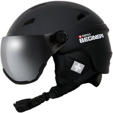 스위스비기뉴 스키 스노우보드 헬멧 고글 일체형 바이저헬멧 아시안핏, 블랙