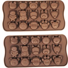 15連矽膠迷你動物園餅乾模, 2個, 棕色
