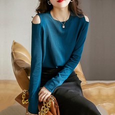 페이퍼먼츠 여성용 숄더 트임 라운드 모던 니트 티셔츠 02935