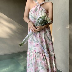 비비에모 러블리 홀터넥 프릴 루즈핏 비치 원피스 02737